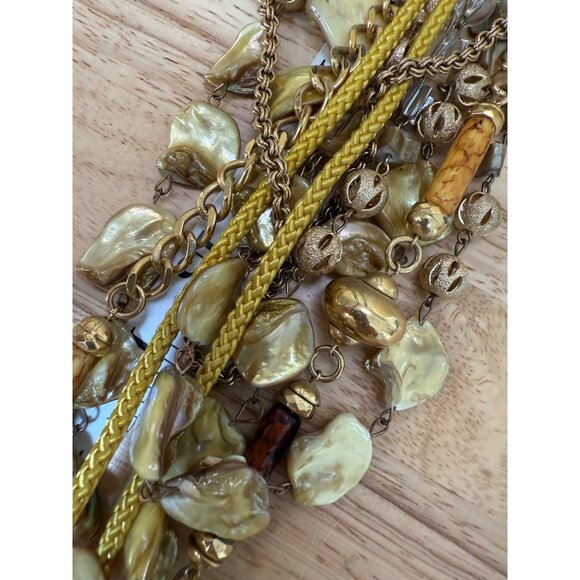 Vintage Multilayer Gold & Yellow Beaded Necklaces With Tassel , Set of Four - Picture 8 of 9